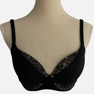 Victoria's Secret Body by Victoria Lined Demi Bra 32DD Black Lace‎ Beige